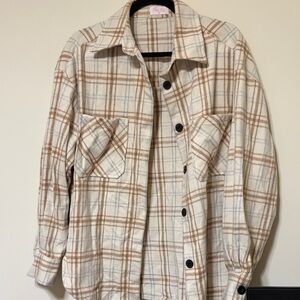 Beige and Brown Plaid Shirt-Jacket